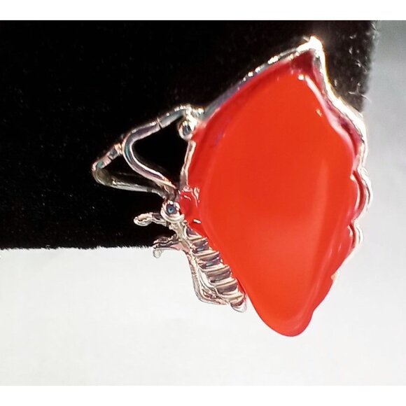 Clip On Earrings Butterfly Wings Orange Lucite Vintage 1950s Silver Tone 1 Inch - Picture 10 of 15